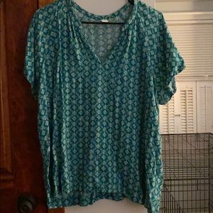 Old Navy green and white blouse